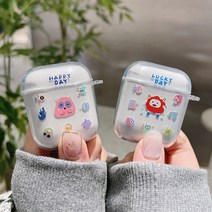 [나디아마트] 에어팟 프로 1세대 2세대 귀여운 귀요미 큐티 몬스터 괴물 젤리 케이스, 1.럭키데이 빨간괴물과 친구들, 에어팟1/2세대