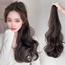 포니 테일 가발 여성 긴 머리 클리핑 포니 테일 빅 웨이브 자연 보이지 않는 붕대 긴 곱슬 머리, 머리끈, 라이트 브라운, 55CM