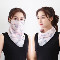 DFMEI 골프마스크uv차단 DFMEI 여름 여 목 보호대 차양 라이딩 쉬폰 플라워 통기 자외선 차단 마스크, 핑크 꽃꿀