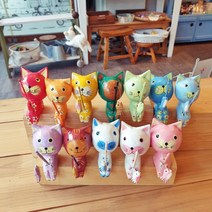낚시하는고양이 목각 인형 장식 발리고양이 인테리어 발리소품 집꾸미기 고양이집사, 연한파랑