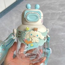 산리오 물병 물통 헬로 키티 동물 학교 식수 빨대 병 밀짚 컵 어깨 스트랩, 600ml, Cinnamoroll