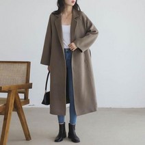 겨울 여성아우터 코트 빈티지 캐주얼 여성 사이즈 양면 모직 오버코트 긴 패션 하이 엔드 롱 루즈 레이싱 벨트 블랙 울