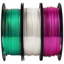 MIKA3D 1.75mm PLA 필라멘트 번들 스풀 3개 팩 (화이트/블랙/블루) 3D 프린터와 널리 호환 0.5kg(1파운드)/스풀 총 1.5kg(1.1파운드)/스풀 3, Silk Green/White/Purple, Silk Green/White/Purple