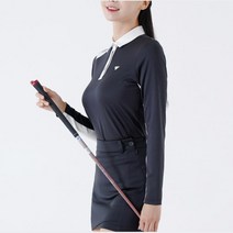 배색 라인 여자 스판 블랙 골프 긴팔 티셔츠 필드