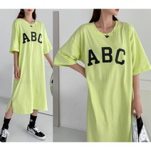 여자 여름 형광 네온 칼라 루즈핏 H라인 ABC 면롱원피스 빅사이즈 여행 휴가룩 홈웨어 파자마 등하원룩