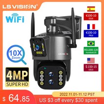 줌카메라 LS VISION 방수 CCTV 카메라 4 MP 2K IP 와아파이 PTZ 트리플 렌즈 듀얼 스크린 10X 광학 줌, 02 미국 플러그, 04 WIFI 4MP Add 128GB