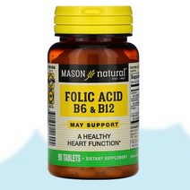 메이슨 folate 엽산 400mcg 칼슘 비타민 B6 B12 시아노 코발라민 90정, 90정 1개