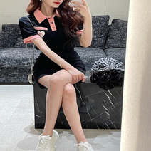 하와이 옷차림 여름 바스락 원피스 냉장고 롱비치 결혼식 복장 칼라 스티치 짧은 탑
