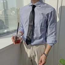 진땡 남성용 3컬러 2타입 스트라이프 카라 긴팔 셔츠