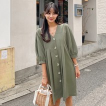 화이트폭스 러블리브이넥퍼프소매미니원피스