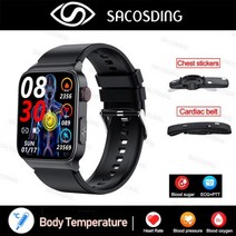 2023 새로운 혈당 스마트 워치 남자 심전도 모니터 혈압 체온 Smartwatch IP68 방수 피트 트래커, Silicagel Black set_CHINA | Or
