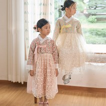 원이가게 아동 유아 여아 러블리 설빔 레이스 배색 원피스 담비 초아 플라워 한복 5~15호