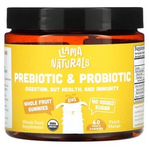 Llama Naturals 프리바이오틱 + 프로바이오틱 천연 과일 구미젤리 복숭아 망고 60개