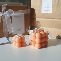 페페무드 큐브 + 미니 큐브 캔들 (코랄) 2종 선물 세트 (쇼핑백 포함), 코랄(가든 스윗피향)