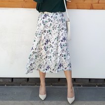 플레어 치마 빅사이즈 스커트 꽃무늬 쉬폰 스커트 플라워 패턴 치마 밴딩 미디 봄 미시 간절기 나염