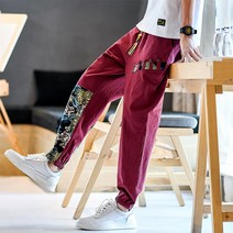 캐쥬얼 운동 면린넨 차이나 스키니 바지남자 패치워크 빅 사이즈 길이 조거팬츠 와이드 루즈핏 A266 4995193159
