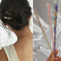 (길쭉 일자 비녀) 미홀릭 트위스트 꼬임 비녀_ 젓가락 올림머리 마블 뒤꽂이 여리여리 자개 헤어악세사리