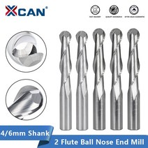 XCAN 2 플루트 볼 노즈 엔드 밀 4/6mm 생크 CNC 라우터 비트 카바이드 목공용 나선형 밀링 커터, 6x15x50mm