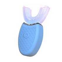 U자형 마사지 전동칫솔 스마트 게으른 실리콘 전동칫솔 전자동 치아청정기 발렌타인 선물, 1개, Blue_8-15Years