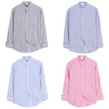 스타일도사 남자캐주얼셔츠 봄 여름 슬림핏 롤업 차이나카라 스트라이프 긴팔 파스텔 톤 와이셔츠