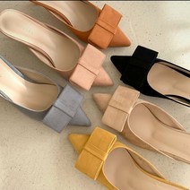 [6color] 미들 뮬리퍼 스텔레토 뮬 슬리퍼 구두 여성화 여자 단화 코디 슈즈 리본 장식 정장 원피스 봄 뾰족코