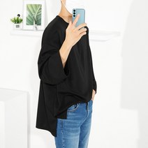 남성 루즈핏 스판 무지 레이어드 옆트임 긴팔 라운드 오버핏 티셔츠 남자 면티