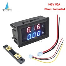 미니 디지털 전압계 전류계 dc 0-100v 50a amp 볼트 패널 전압 전류계 검출기 테스터 0.56 듀얼 led 디스플레이 게이지, 빨강 파랑 50a