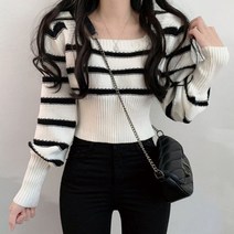 [랜덤플레이] 크롭 단가라 벌룬 소매 스퀘어넥 니트