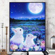 이우미 3D 보석십자수 달과 토끼 35x50 원형비즈+사랑십자수(32x32) LMPL161, 50x70cm