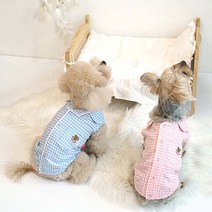 강아지 봄 옷 파자마 잠옷 애견 실내복 단추 조끼, 블루