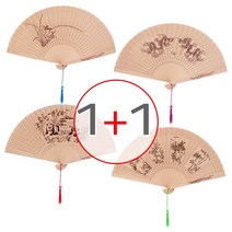 [1+1] (나무향 전통부채 B타입 중형 1P+1P=총2P) 접이식 휴대용 향나무 풍경 전통 부채, 쌍용1P, 팬더1P