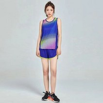러닝복 마라톤복 여성 러닝 트랙슈트 육상 슈트 통기성 마라톤 스포츠웨어 조끼와 반바지 팀 세트 운동복, 3XL, Color blue Thanks