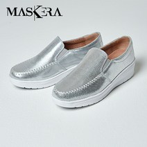 마스케라 글리터 키높이 소가죽 슬립온 여성실버컬러 사이즈225-250