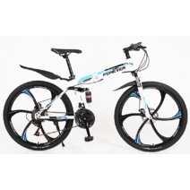 MTB 입문용 접이식 카본 프레임 산악 자전거 24인치 26인치, 24단, 6 개  나이프 휠-화이트 블루