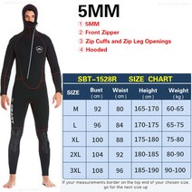 프리미엄 3MM5MM 네오프렌 잠수복 남자 전문 운동 선수 여자 딥 스쿠버 다이빙 슈트 및 스노클링 수영 서핑 잠수복127162, XS, SBT-1528R WETSUIT