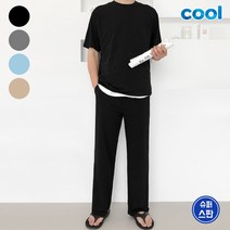 가비진 남성용 여름 아이스 쿨원단 미친 스판 반팔 긴바지 상하의 세트 시원 냉감소재