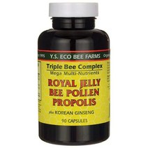 YS Eco Bee Farms Triple Bee Complex Plus Korean Ginseng YS 에코비팜스 트리플 비 컴플렉스 플러스 코리안 진셍 90캡슐 2팩, 2개