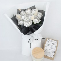 졸업식 꽃다발 라인장미 심플 포장 꽃다발 여친선물 오늘출발 블랙 화이트, 10송이 심플화이트포장