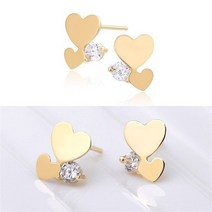 [오노마] ONM 14K 골드 더블 하트 큐빅 금 귀걸이