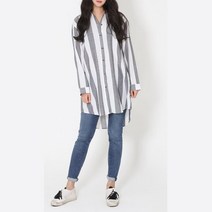 박시핏 체형커버 줄무늬 가을 여성 긴남방 직장룩 롱