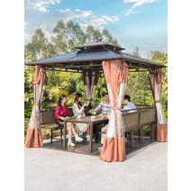 방갈로 원두막 바베큐장 야외 천막 전망대 텐트 안뜰 정원 테라스 공원 pergola 시원한 레저 파빌리온 비 창고를 즐기십시오, [19] 2.5x2.5m 햇빛 패널 전망대 거즈 커튼