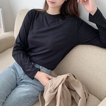 티데일리 헤리 라운드 소프트 긴팔티 여성용 스판 무지 심플 긴팔 티셔츠