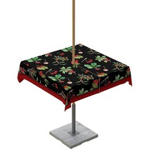 우산 구멍 및 지퍼가 있는 야외 식탁보 정사각형 137.2cm x 137.2cm(54 54인치) 농장 과일 체리 나뭇잎 블랙 방수 테이블 보 커버 파티오 정원 테이블용 레트로 라인, 54
