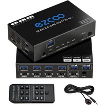 KVM 스위치 USB 3.0 KVM 스위치 HDMI 4 컴퓨터 1 모니터 60Hz SPDIF L/R 추출기-키보드 마우스 프린터 Mac, 01 Black