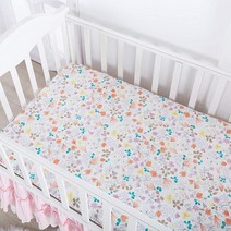 Brandream 여아용 아기방 침구 농가 꽃 아기 침대 세트 핑크 그레이 담요 3피스 아기 침구 100% 면, Pink Sheet