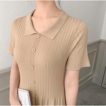 Momolatti 여성용 브이넥 롱 니트 반팔 원피스
