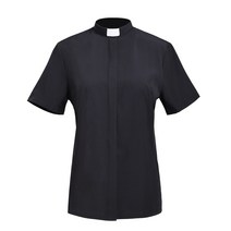 BLESSUME 여성 성직자 셔츠 블랙 사제 탭 칼라 블라우스 상의