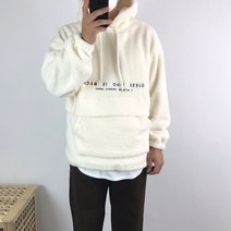 남자 오버핏 뽀글이 후리스 포켓 후드 티셔츠