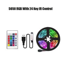 블루투스 USB Led 스트립 DC 5V 조명 RGB 5050 램프 전화 앱 제어 틱톡 라이트 TV 백라이트 파티, [02] 5050 IR 24Key, [10] 30m
