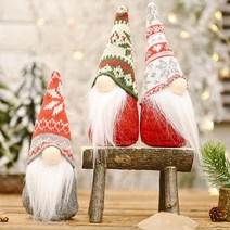 피케이몰 X-mas 패턴 꼬깔 모자 산타인형 테이블 데코 인테리어 장식, 1개, 베이지그린